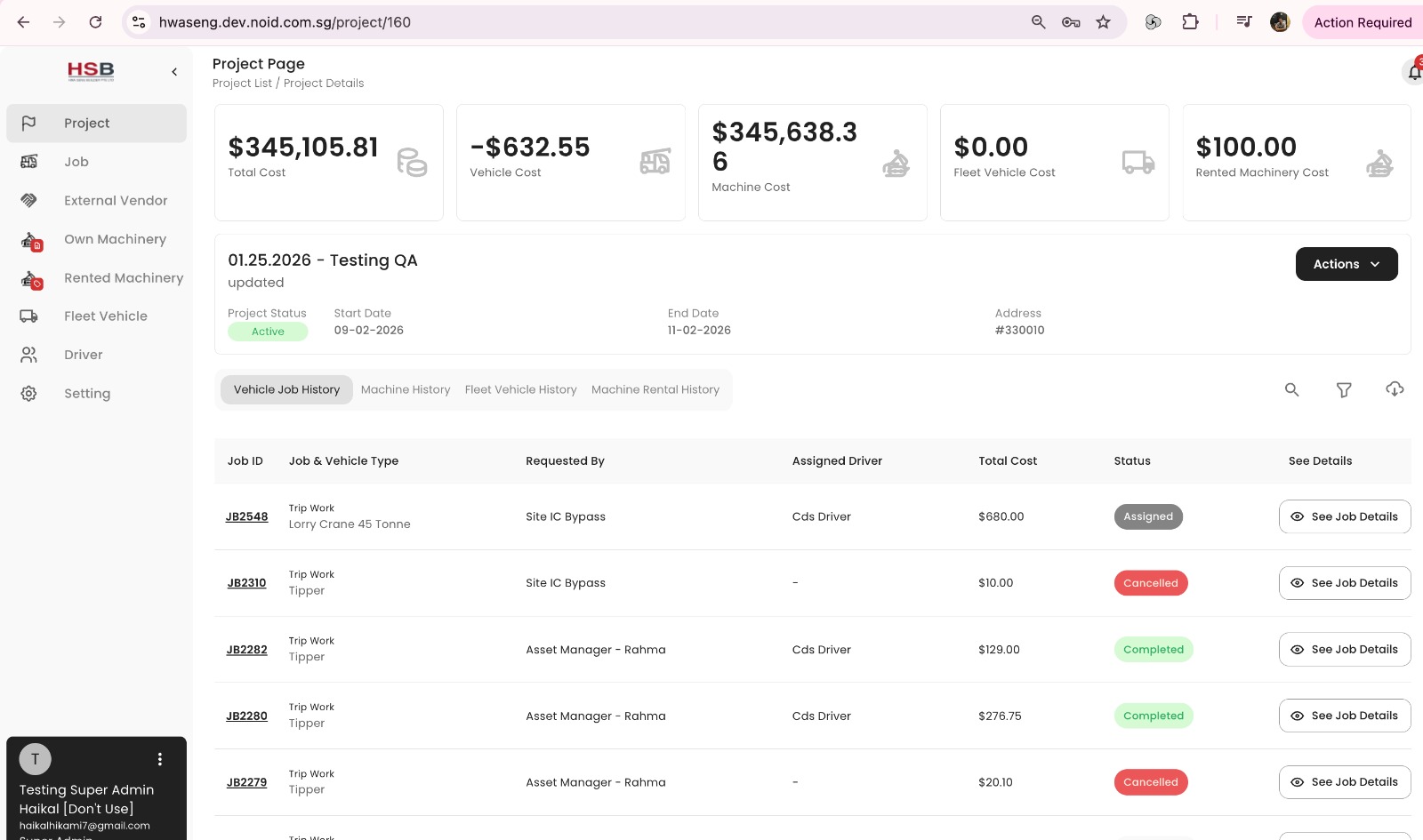 Hwaseng Project Dashboard